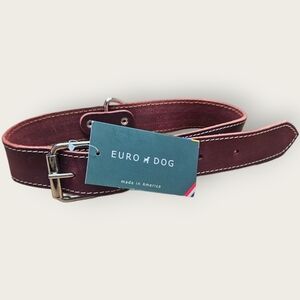 Burgandy Euro Dog Leather Collar XXL
